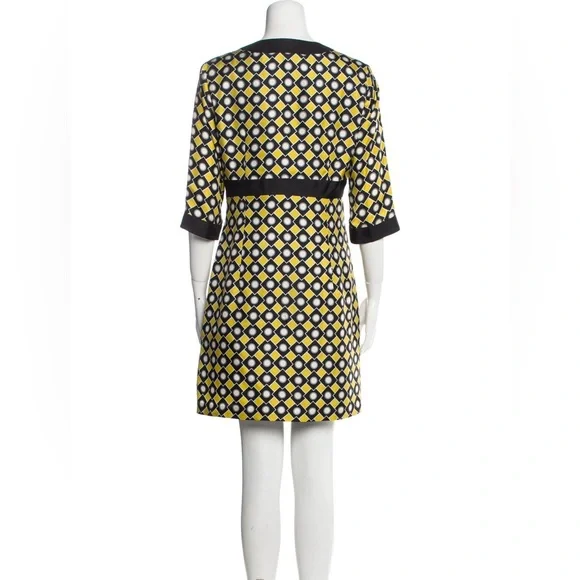 Vintage MILLY of New York Yellow/Green & Black Geometric Silk Mini Dress Size 2 - Picture 5 of 6